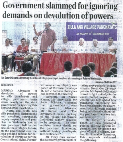 Gathering of VPs, ZPs, NGOs, Civil Societies, etc at VP Hall Raia to synergise for effective Democratic Decentralization of Local Self Governance issues including Devolution of Powers in Goa (1)