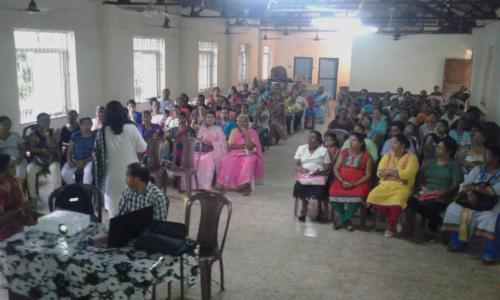 Project Director explaining DRDA schemes for sustainable development of Women and SHGs at the program org. by Curtorim Union Mahila Mandal
